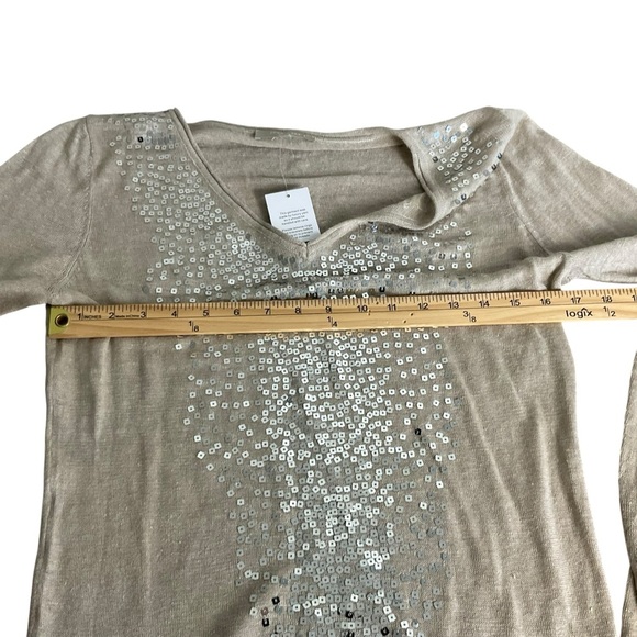 Joan Vass Tan Sequin Long Sleeve Blouse - Picture 7 of 8